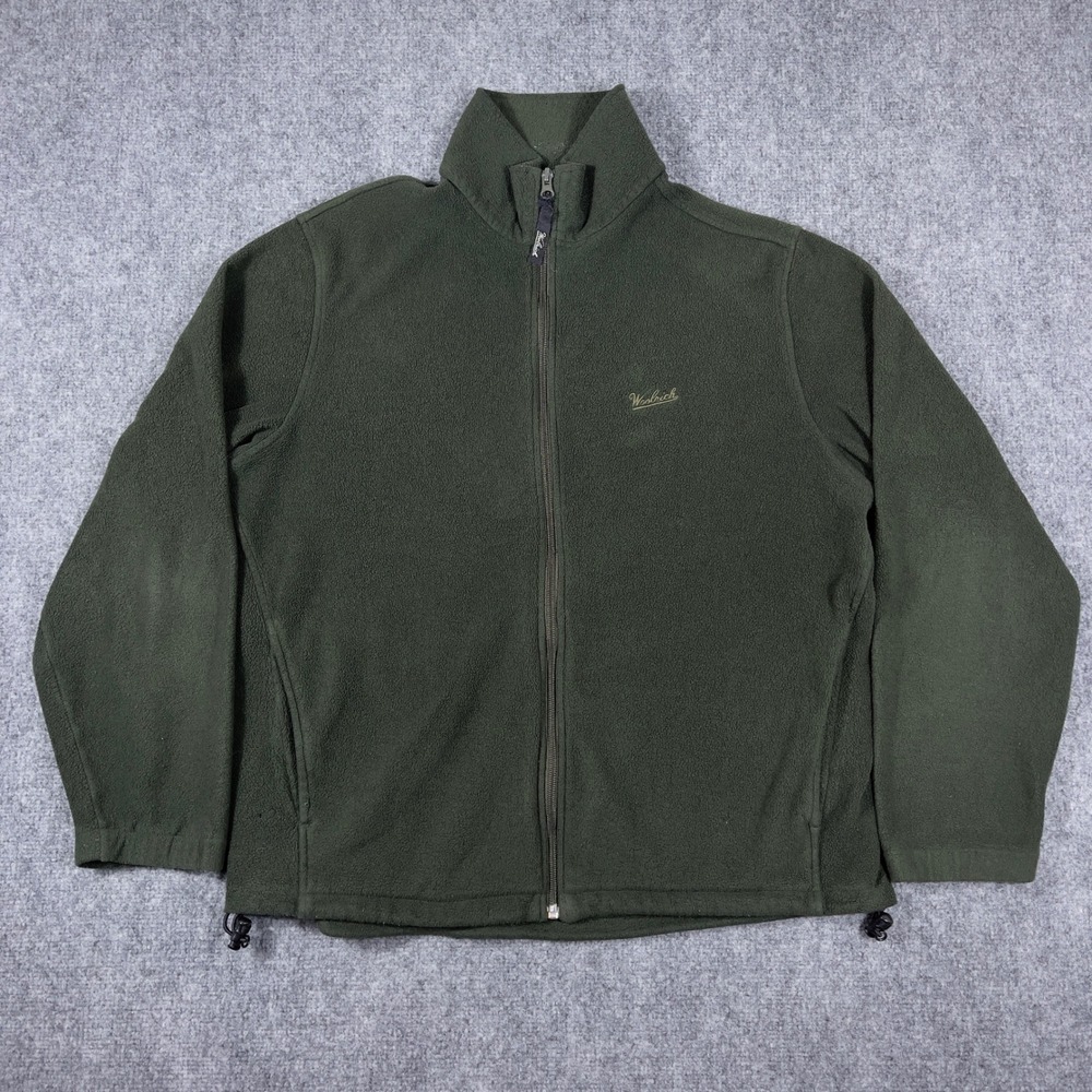Woolrich Fleece Jacket Mens L Hunter Green Full Zip Mock Neck Outdoor Layer
